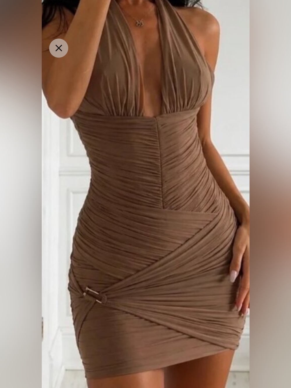 HOUSE OF CB Laetitia Stretch Mesh Ruched Corset Mini Dress Hazelnut S Bodycon